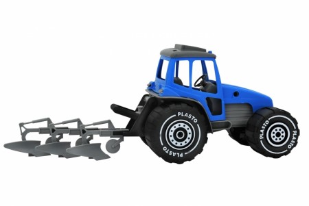 Plasto Traktor med plog blå - 43 cm