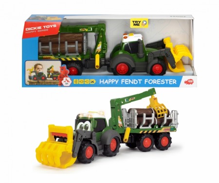 Dickie Toys Happy Fendt - Traktor med tømmerhenger, lys og lyd - 65cm.