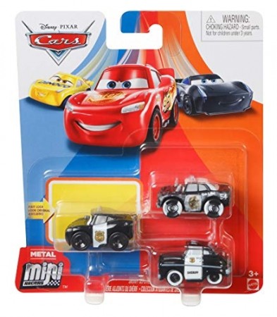 Disney Cars Mini Racers Die Cast 3 pk - minibiler i metall - Officer Lynet McQueen, APB og Sheriff