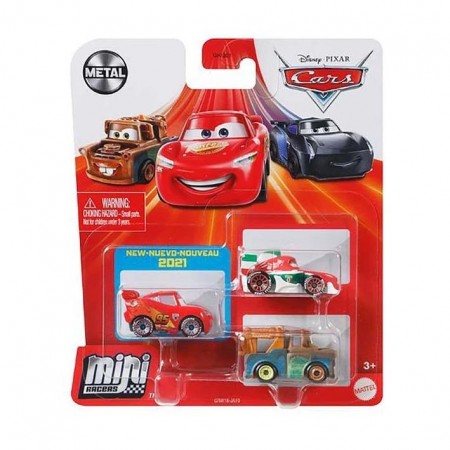Disney Cars Mini Racers die cast 3 pk - minibiler i metall - Racing Wheels Lynet McQueen, Francesco Bernoulli og Bill