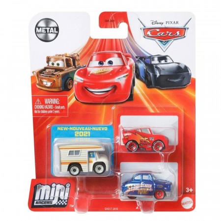 Disney Cars Mini Racers Die Cast 3 pk - minibiler i metall - Larry Camper, Fabulous Hudson Hornet og Lynet McQueen