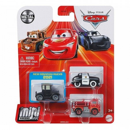 Disney Cars Mini Racers Die Cast 3 pk - minibiler i metall - Lizzie, Red og Sheriff