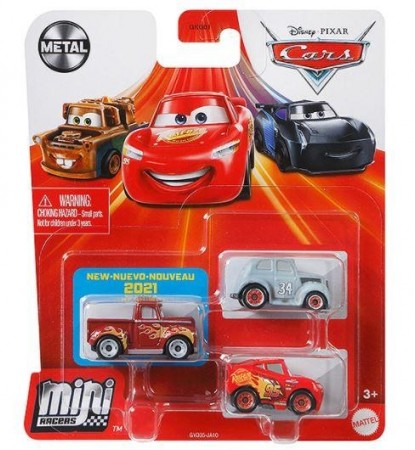 Disney Cars Mini Racers die cast 3 pk - minibiler i metall - Lynet McQueen, Hot Rod Smokey og River Scott