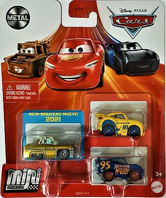 Disney Cars Mini Racers Die Cast 3 pk - minibiler i metall - Tex Dinoco, Dinoco Cruz Ramirez og Fabulous Lynet McQueen