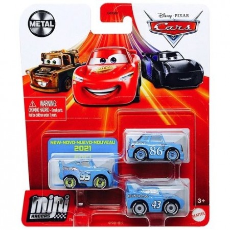 Disney Cars Mini Racers die cast 3 pk - minibiler i metall - Bling Bling Lynet McQueen, Strip Weathers og Chick Hicks