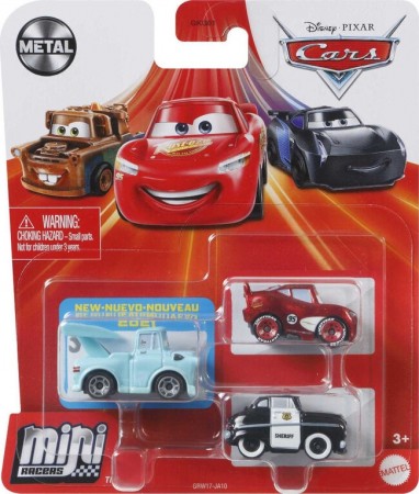 Disney Cars Mini Racers die cast 3 pk - minibiler i metall - Lynet McQueen, Sheriff og Tokyo Bill
