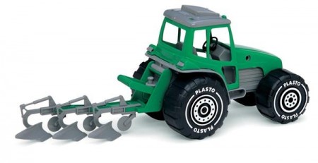 Plasto Traktor med plog grønn - 43 cm